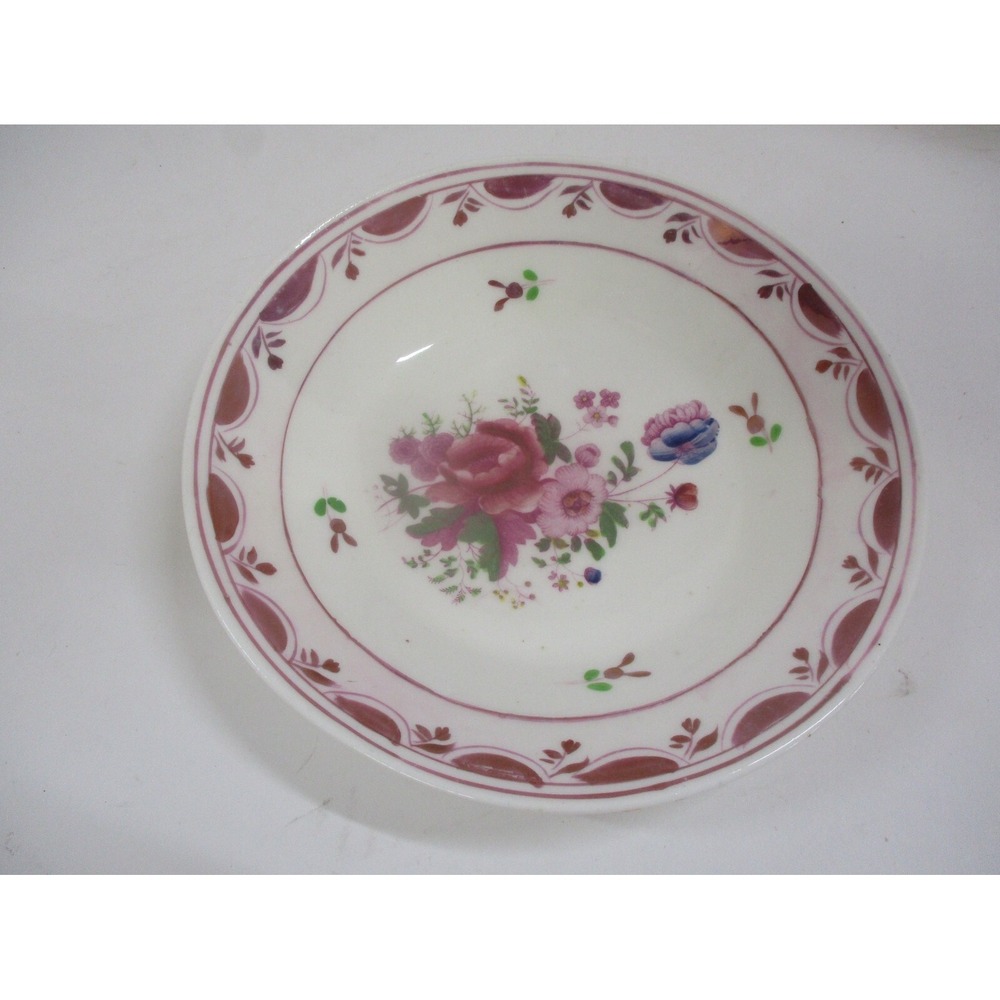 Antique Pink / Red Luster Floral Design Bowl